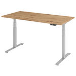 SCHREIBTISCH 160/80/64,5-129,5 cm  in Silberfarben, Eichefarben  - Eichefarben/Silberfarben, KONVENTIONELL, Holzwerkstoff/Metall (160/80/64,5-129,5cm) - Venda