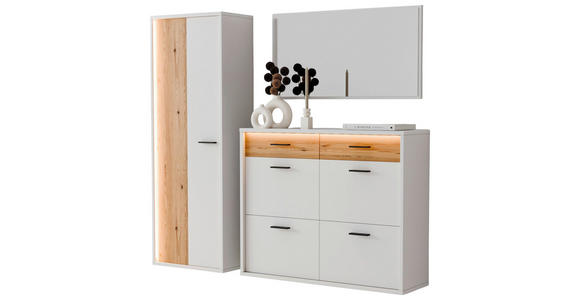 GARDEROBE 3-teilig  in 205/198/37 cm  - Eichefarben/Weiß, Design, Glas/Holzwerkstoff (205/198/37cm) - Xora