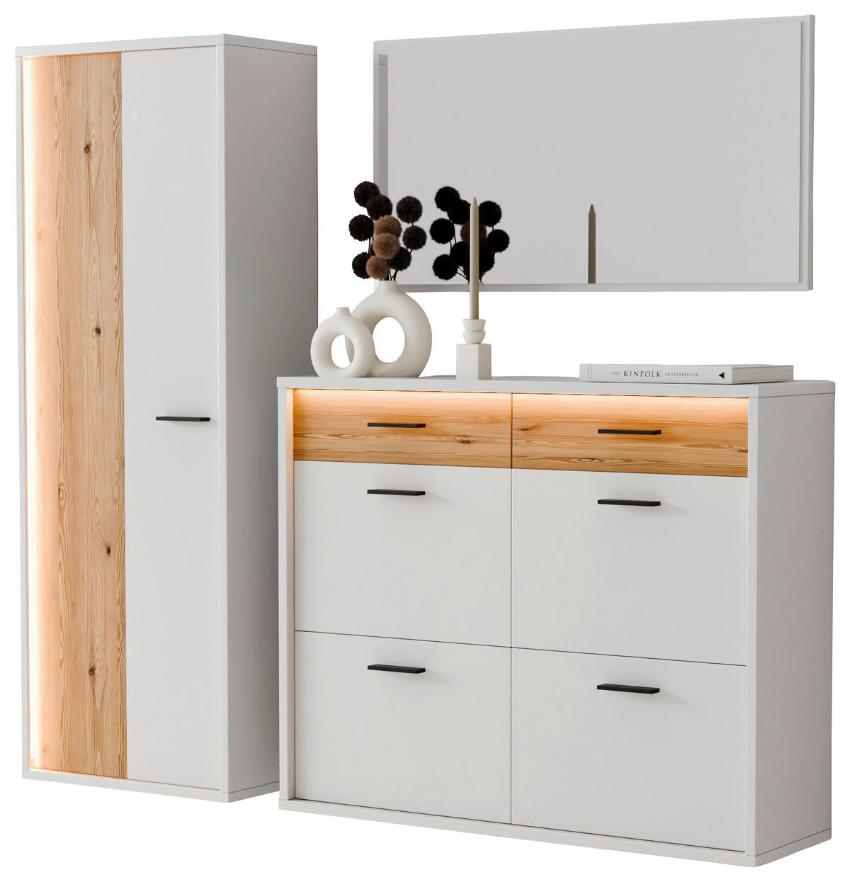 GARDEROBE 3-teilig  in 205/198/37 cm  - Eichefarben/Weiß, Design, Glas/Holzwerkstoff (205/198/37cm) - Xora