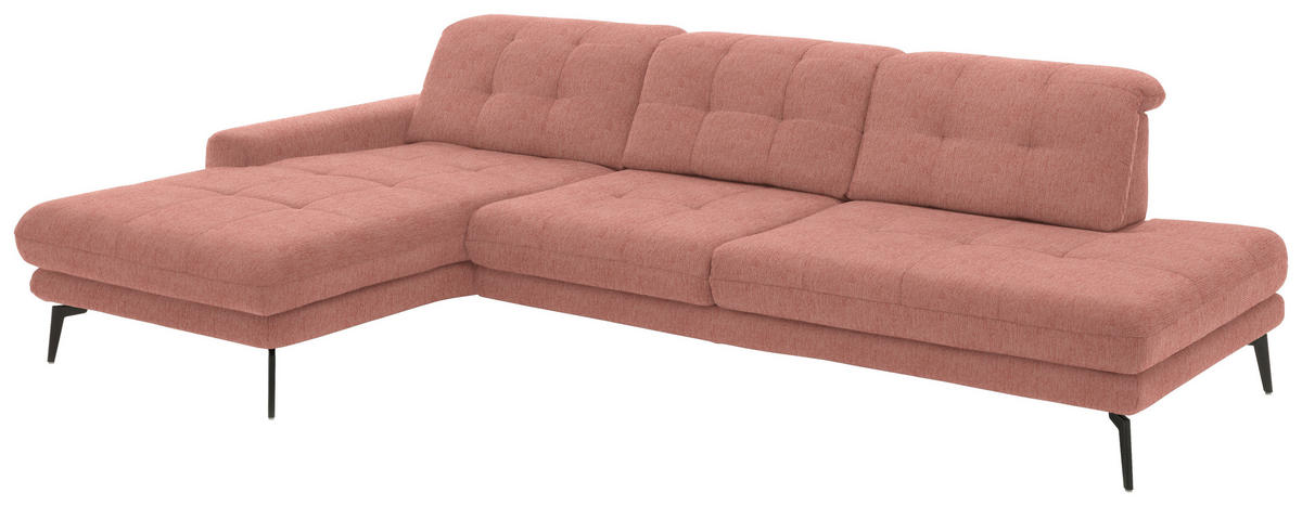 ECKSOFA in Flachgewebe Altrosa  - Schwarz/Altrosa, Design, Textil/Metall (190/309cm) - Beldomo Style