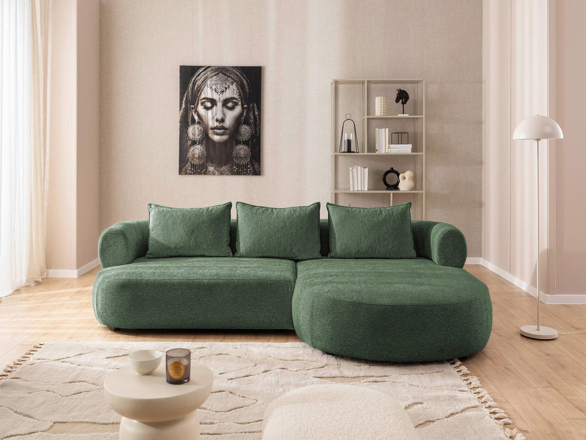ECKSOFA FERRO Grün Chenille  - Schwarz/Grün, Design, Kunststoff/Textil (256/156cm) - Livetastic
