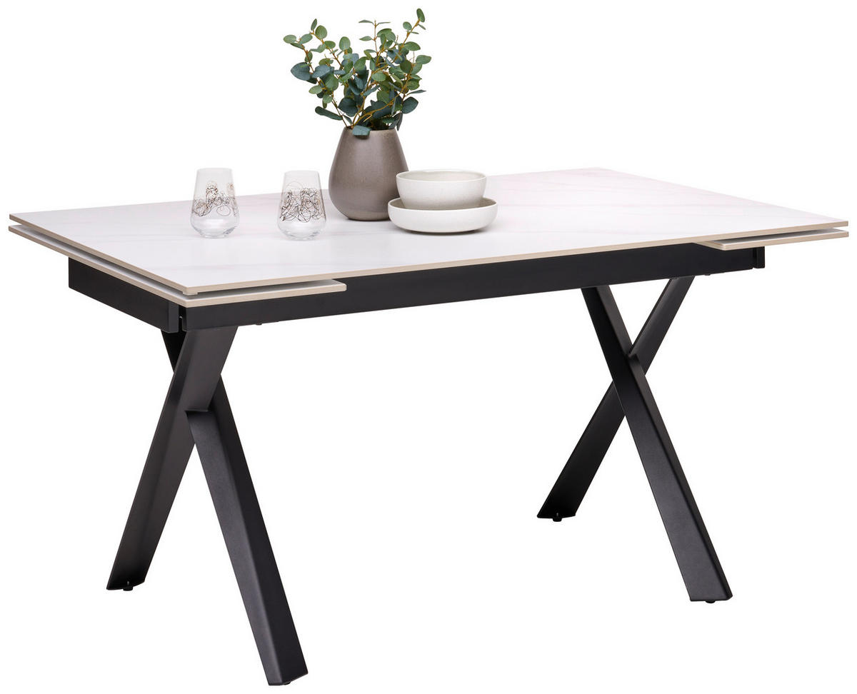 ESSTISCH Metall, Keramik 140-200/90/76 cm  - Weiss/Schwarz, Design, Keramik/Metall (140-200/90/76cm) - Hom`in