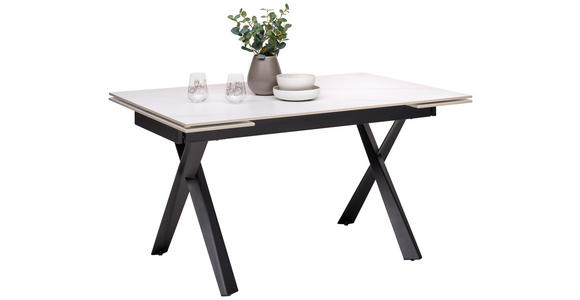 ESSTISCH in Metall, Keramik 140-200/90/76 cm  - Schwarz/Weiß, Design, Keramik/Metall (140-200/90/76cm) - Hom`in