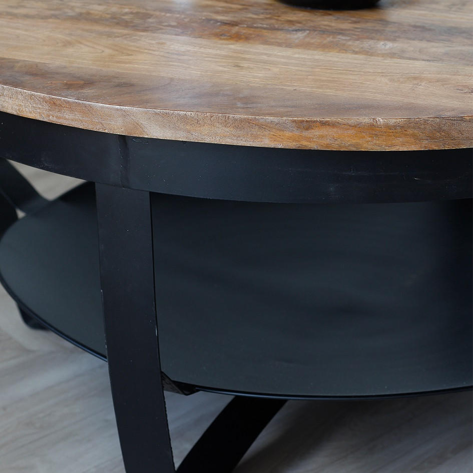 Thumbnail - Mid.you Couchtisch, Braun, Holz, Metall, Mangoholz, massiv, rund, Sternfuß, 90x44x90 cm, einfacher Aufbau, Holzmöbel, Ho...