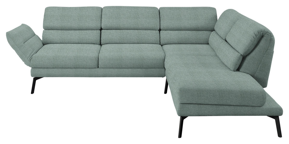 ECKSOFA in Flachgewebe Salbeigrün  - Salbeigrün/Schwarz, Design, Textil/Metall (256-363/212-253cm) - Dieter Knoll