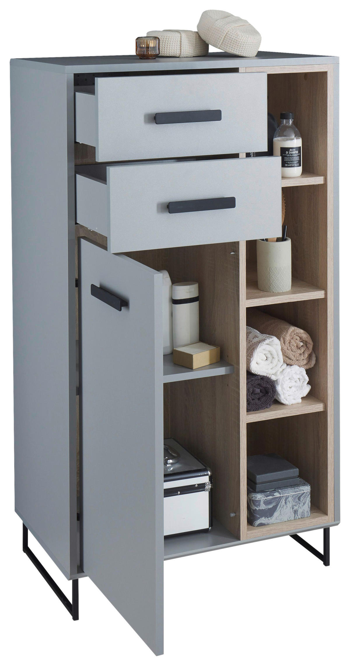 MIDISCHRANK 65/116/38 cm  - Schwarz/Grau, Natur, Holzwerkstoff/Kunststoff (65/116/38cm) - home24
