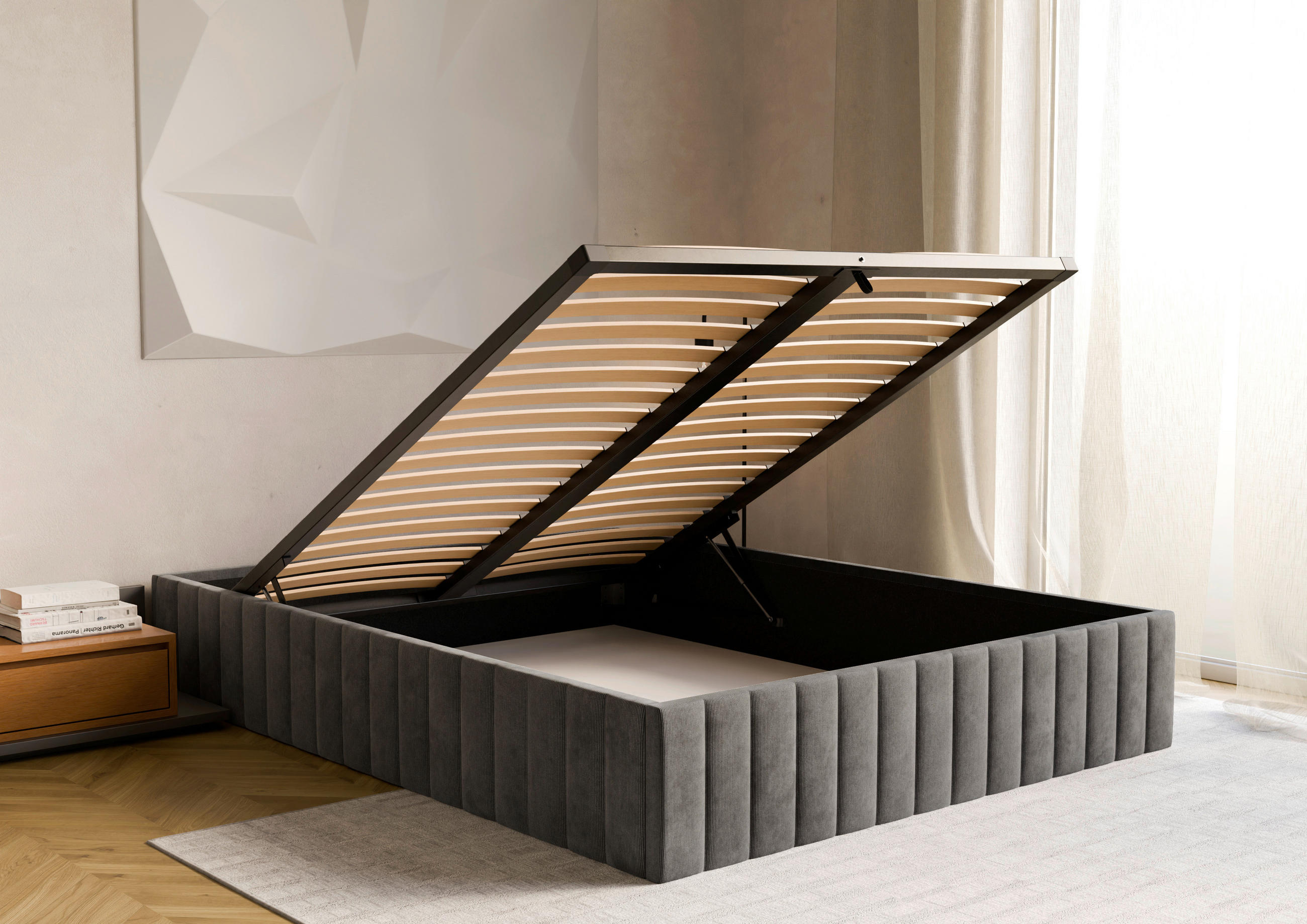 POLSTERBETT Bettkasten, Lattenrost 120/200 cm  in Anthrazit  - Anthrazit/Schwarz, Design, Holz/Textil (120/200cm) - Boxxx
