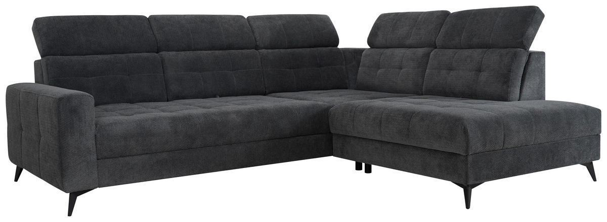 ECKSOFA Dunkelgrau Velours  - Dunkelgrau/Schwarz, ROMANTIK / LANDHAUS, Textil/Metall (289/228cm) - MID.YOU