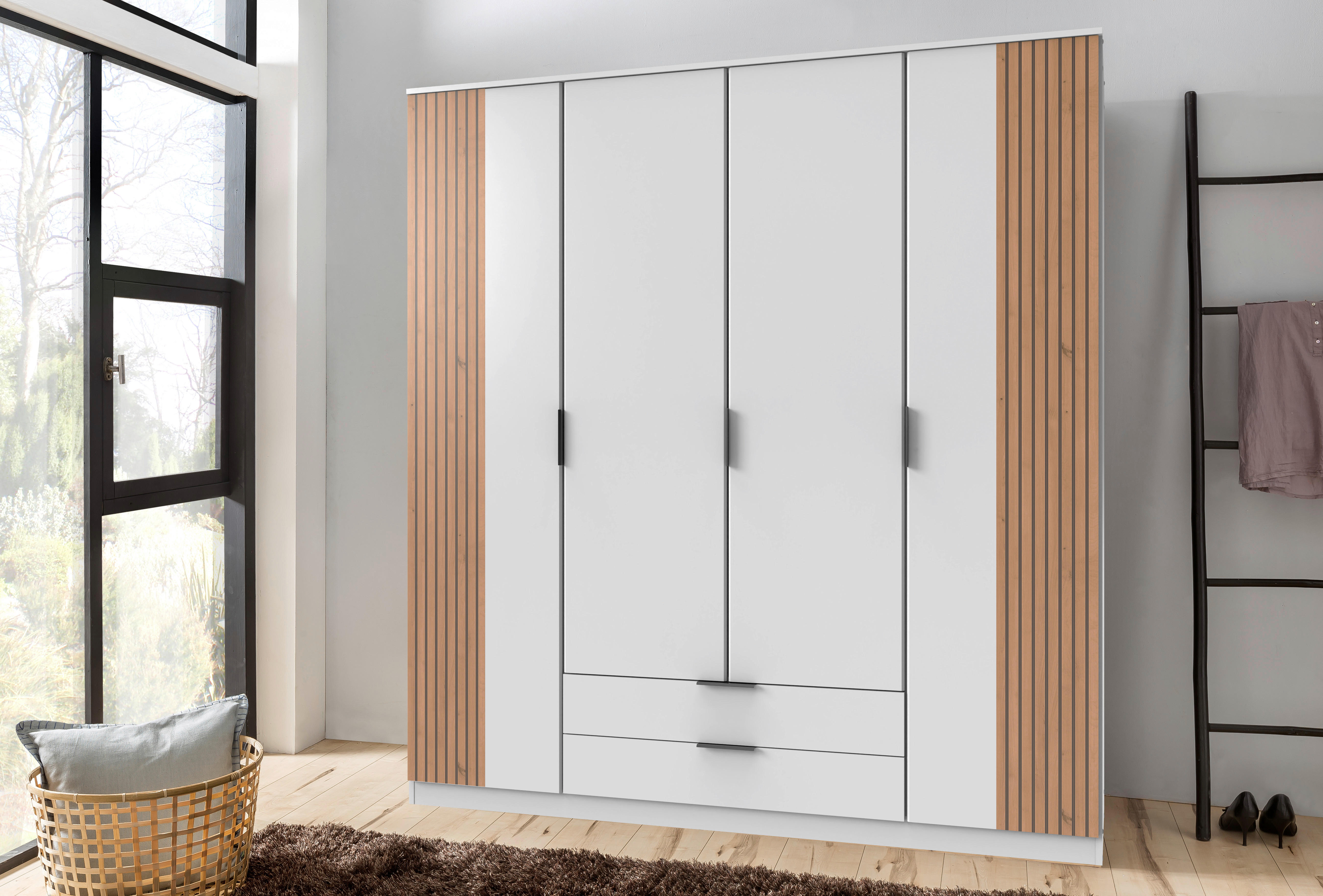 KLEIDERSCHRANK in Weiss, Eiche Artisan  - Weiss/Schwarz, Konventionell, Holzwerkstoff/Metall (180/199/58cm) - Boxxx