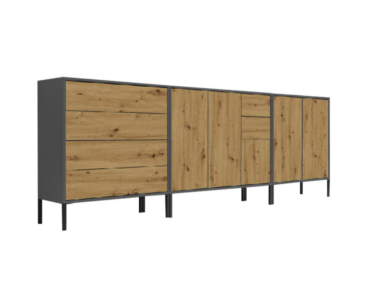 SIDEBOARD  in 263,5/86/33 cm  - Anthrazit/Eiche Artisan, MODERN, Holzwerkstoff (263,5/86/33cm) - MID.YOU