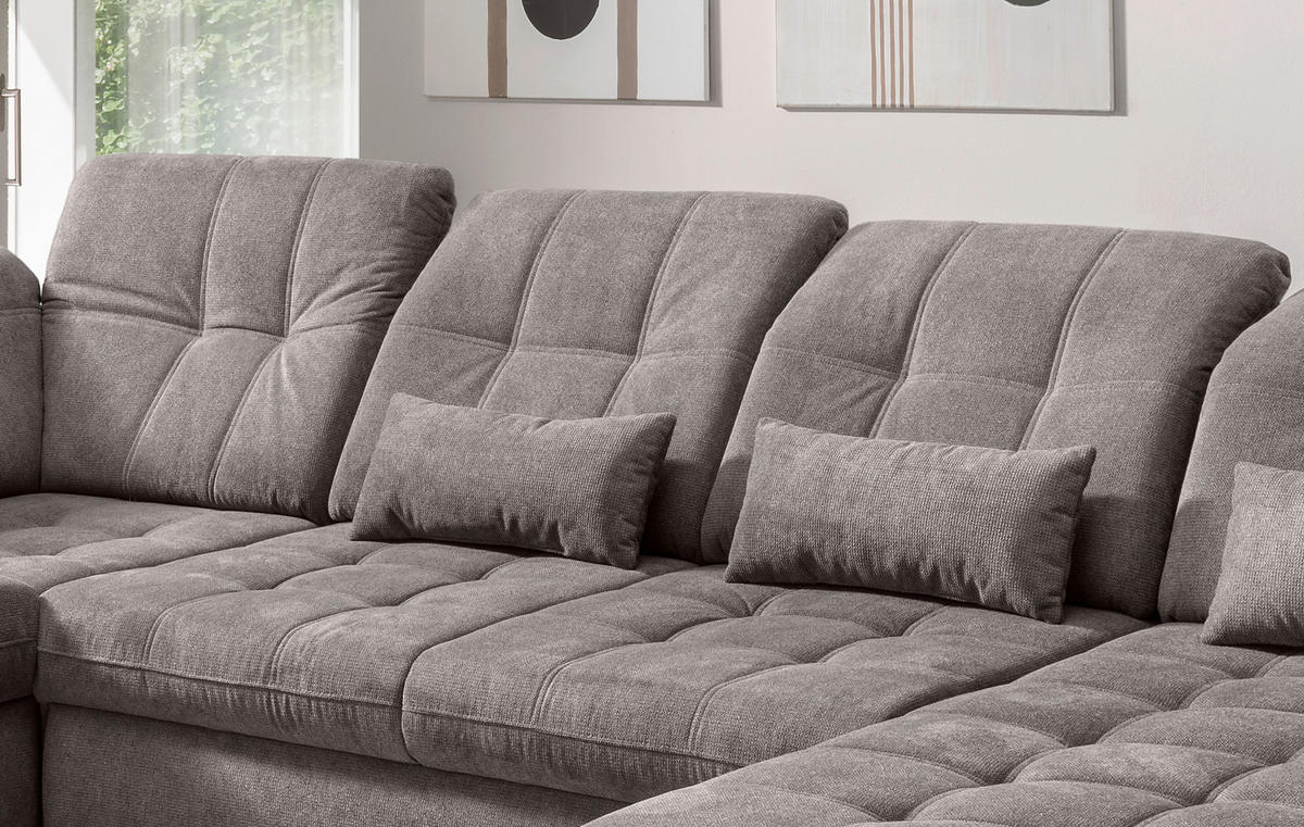 WOHNLANDSCHAFT Graubraun Chenille  - Graubraun/Schwarz, MODERN, Textil/Metall (252/387/184cm) - Livetastic