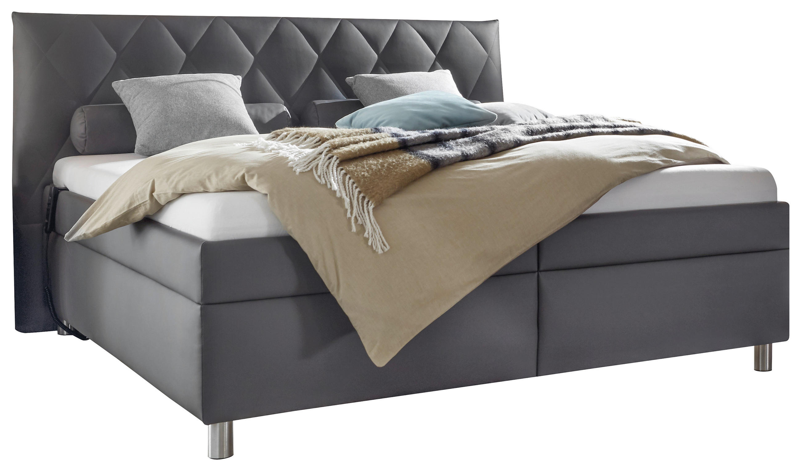 POLSTERBETT 180/200 cm in Anthrazit - Anthrazit/Silberfarben, KONVENTIONELL, Holz/Textil (180/200cm) - Esposa