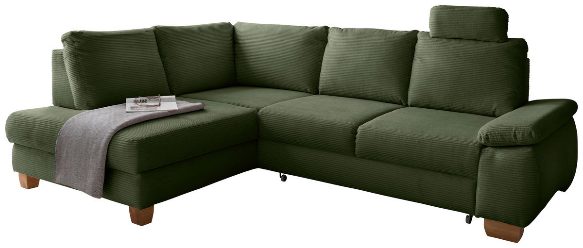 ECKSCHLAFSOFA in Cord Dunkelgrün  - Wildeiche/Dunkelgrün, Modern, Holz/Textil (206/261cm) - Livetastic