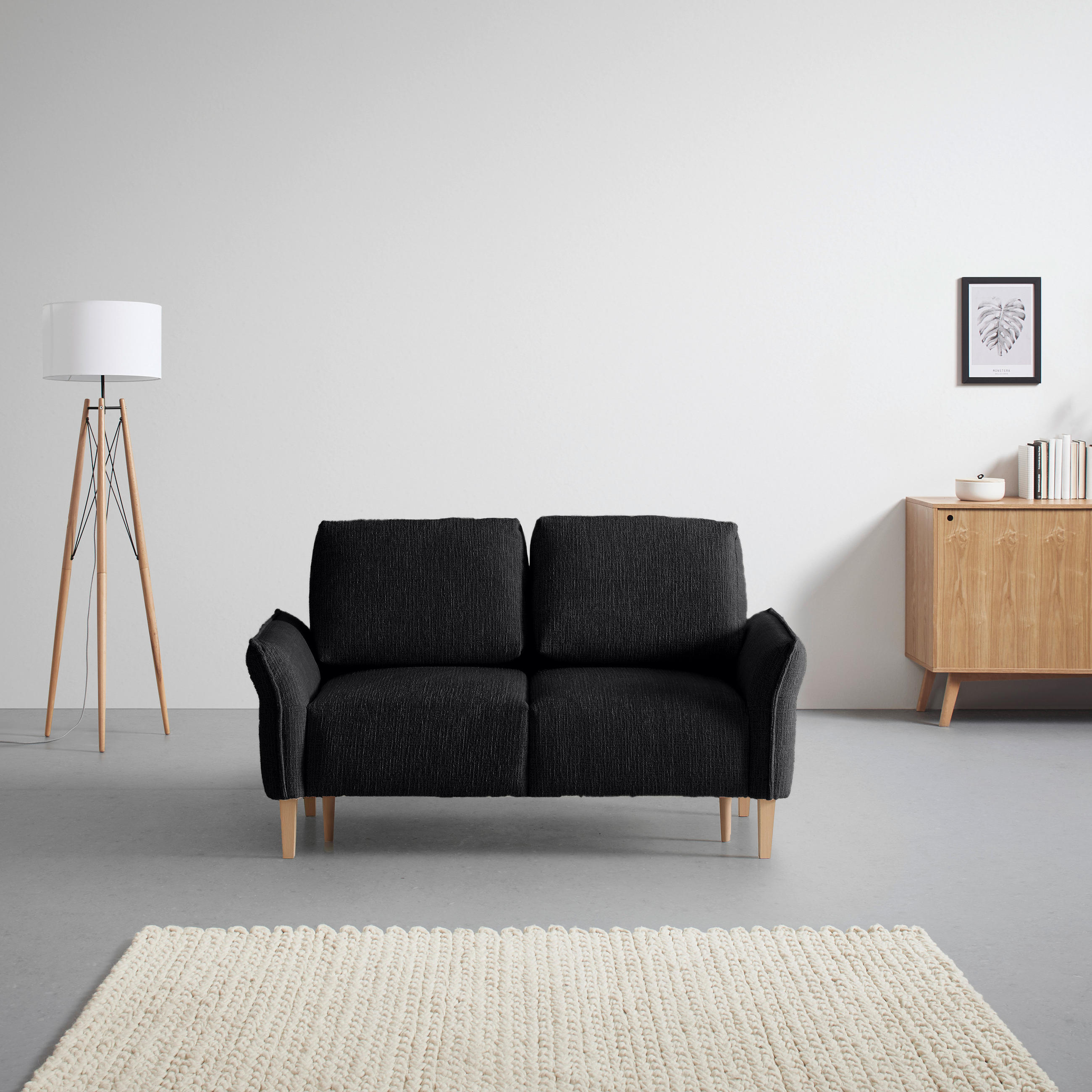 2-SITZER-SOFA in Webstoff Schwarz  - Eichefarben/Creme, Modern, Holz/Textil (150/85/92cm) - MID.YOU