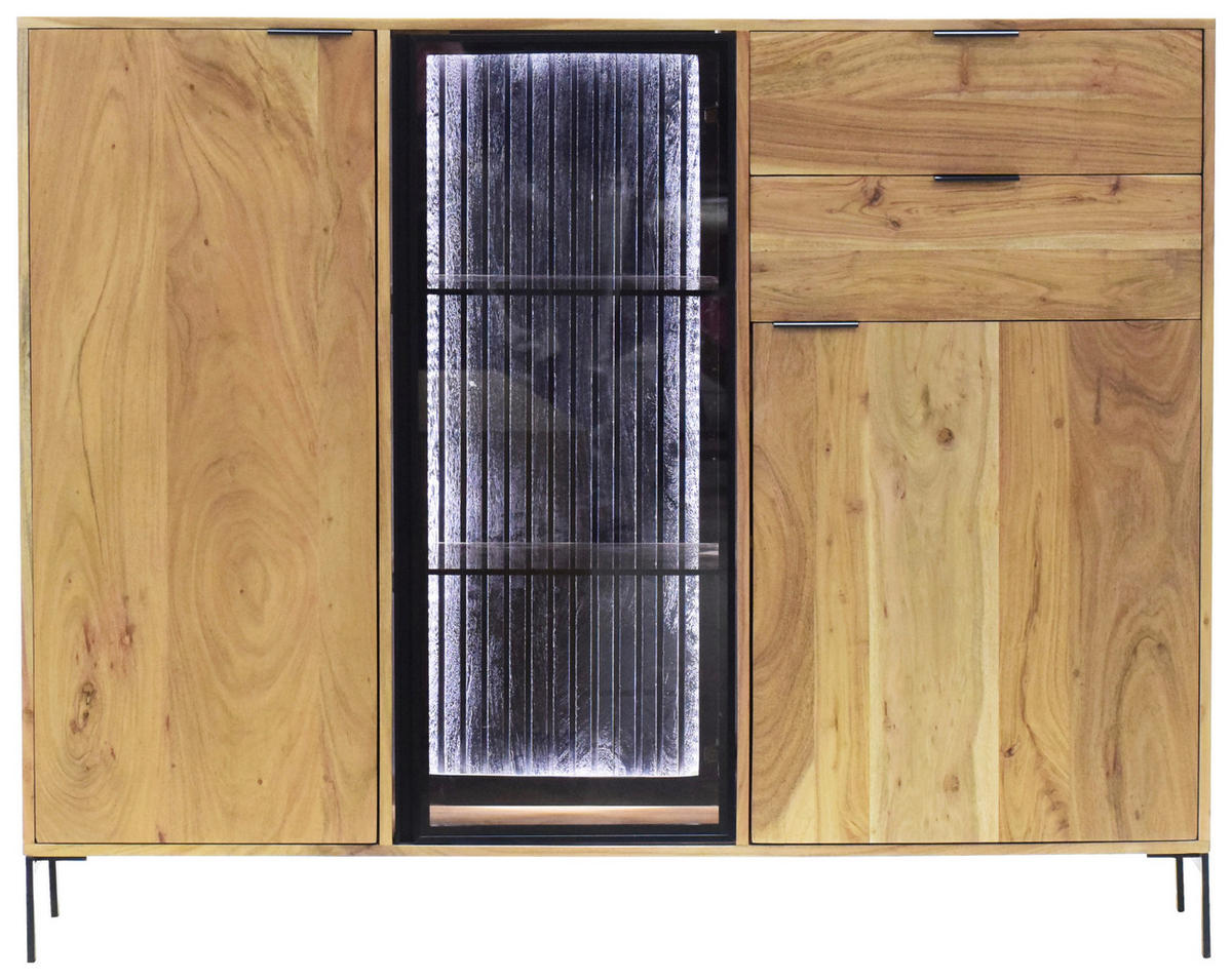 HIGHBOARD  in 145/115/40 cm  - Schwarz/Akaziefarben, LIFESTYLE, Glas/Holz (145/115/40cm) - Landscape