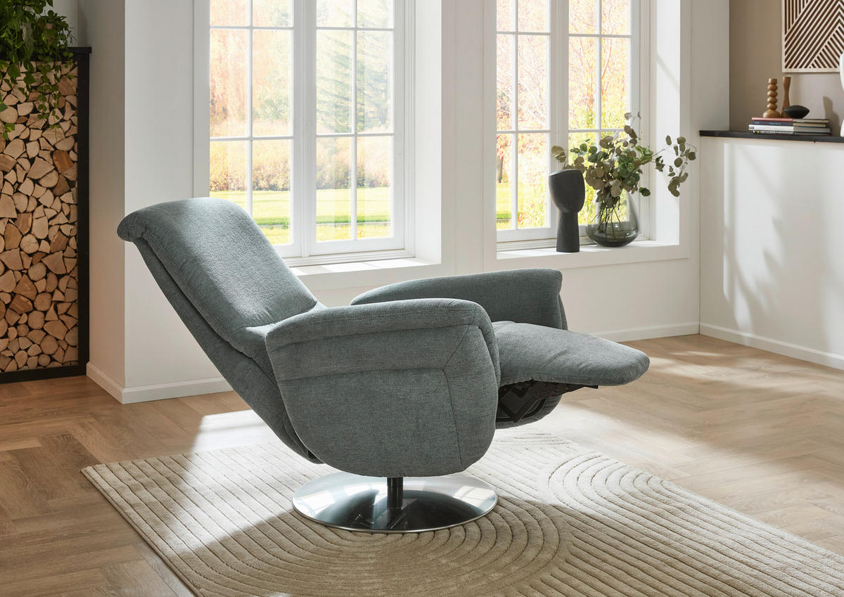 RELAXSESSEL Textil Blaugrau  - Edelstahlfarben/Blaugrau, Konventionell, Textil/Metall (79/112/94cm) - Beldomo Premium