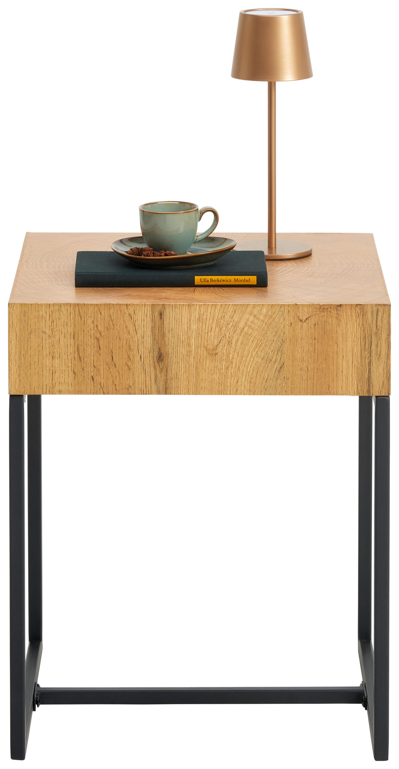 BEISTELLTISCH 40/40/50 cm Schwarz, Eichefarben quadratisch  - Eichefarben/Schwarz, MODERN, Holzwerkstoff/Metall (40/40/50cm) - Xora