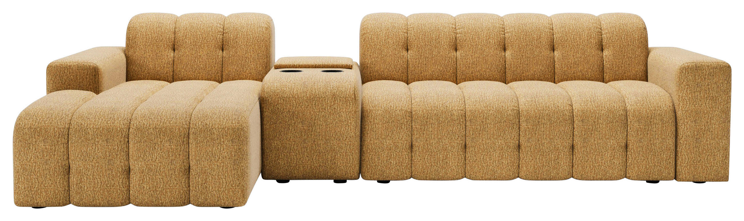 ECKSOFA Bernsteinfarben Chenille Stauraum, Getränkehalter  - Bernsteinfarben/Schwarz, MODERN, Kunststoff/Textil (150/299cm) - Milino