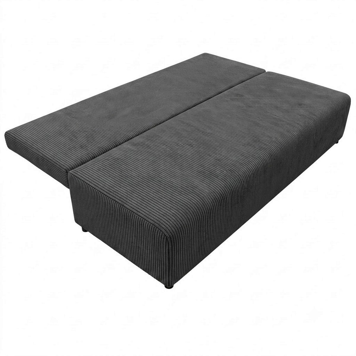 SCHLAFSOFA MILKY Cord Dunkelgrau  inkl. Rückenkissen, Armlehnenkissen, Bettkasten  - Dunkelgrau/Schwarz, Design, Kunststoff/Textil (206/87/88cm) - MID.YOU
