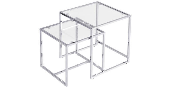 BEISTELLTISCHSET quadratisch Klar, Chromfarben  - Klar/Chromfarben, Design, Glas/Metall (40-45/40-45/40-50cm) - Carryhome