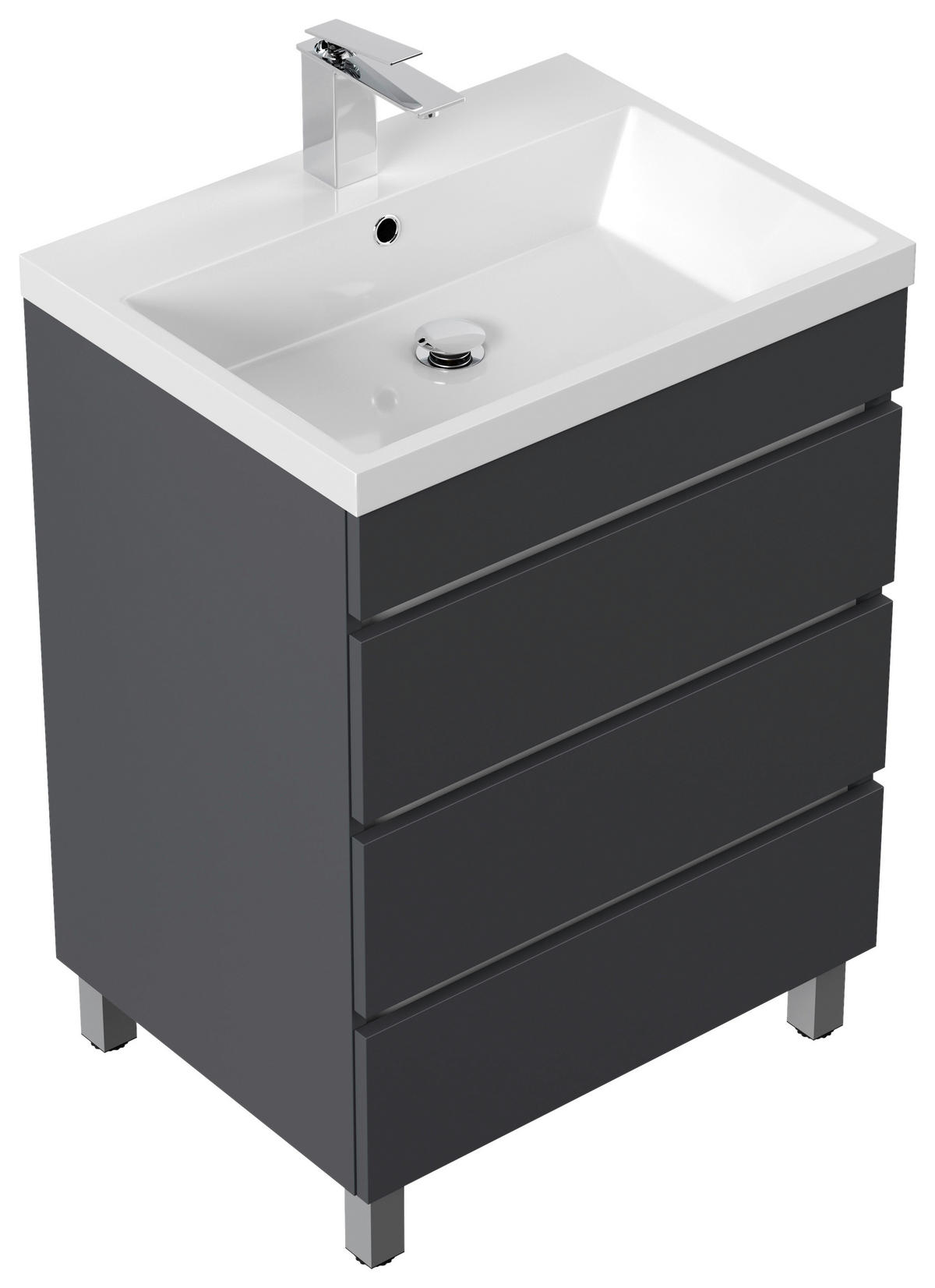 WASCHTISCHKOMBI 60 cm  - Graphitfarben/Weiß, Basics, Holzwerkstoff/Stein (60cm) - MID.YOU