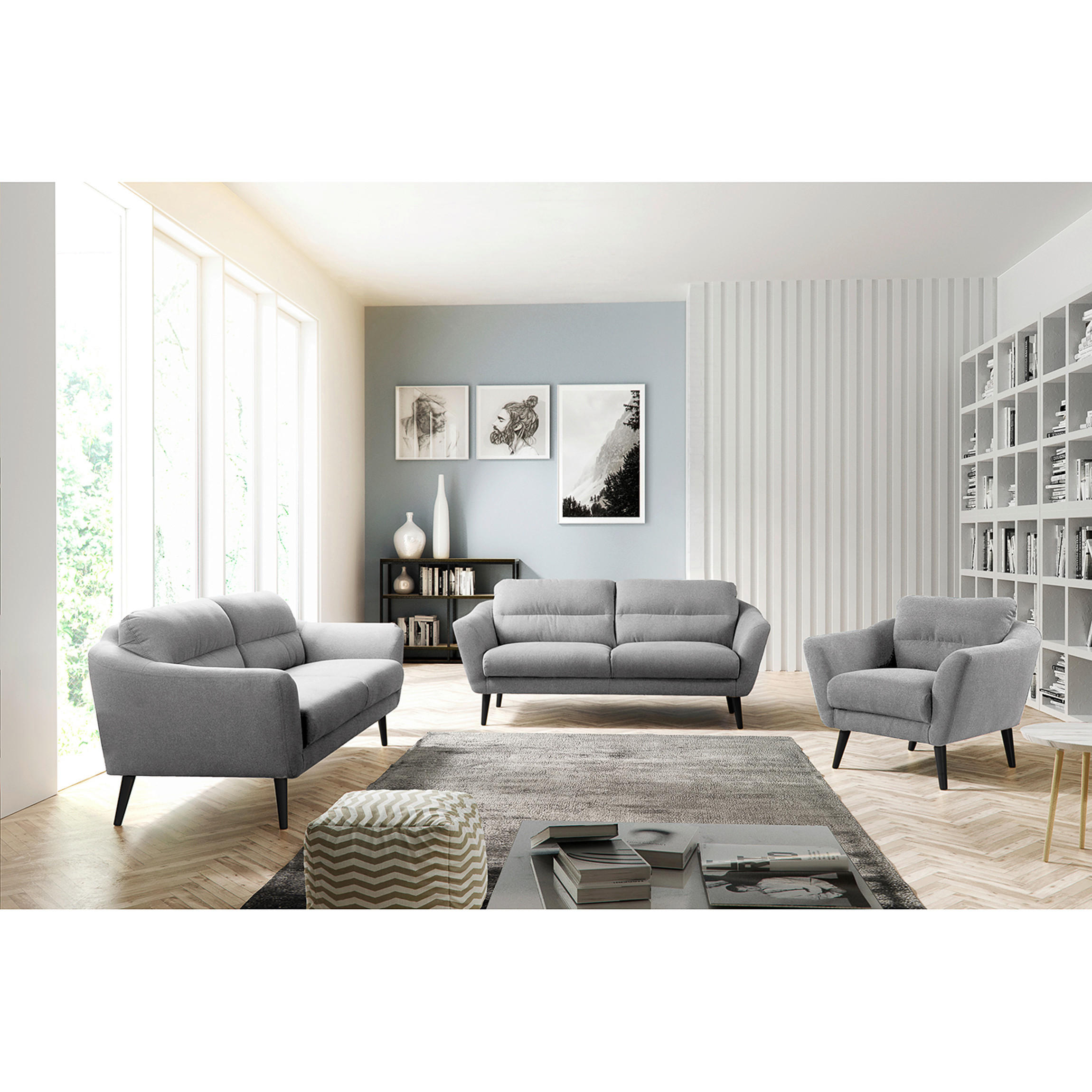 SESSEL in Webstoff Hellgrau  - Hellgrau/Schwarz, Design, Holz/Textil (92/87/88cm) - Livetastic