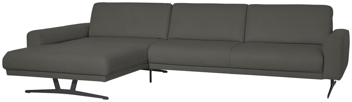 ECKSOFA in Echtleder Grau  179/324 cm  - Anthrazit/Grau, KONVENTIONELL, Leder/Metall (179/324cm) - Johann Jakob
