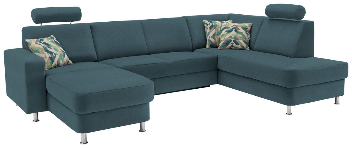 WOHNLANDSCHAFT in Chenille Türkis, Petrol  - Türkis/Chromfarben, Design, Kunststoff/Textil (165/301/198cm) - Xora