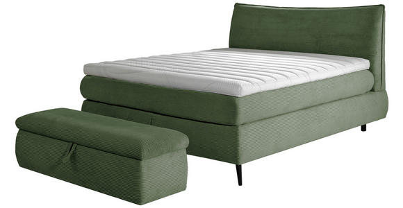 BOXSPRINGBETT 160/200 cm,  in Grün, gepolstertes Kopfteil, Topper, Matratzen, H3 + H4 = fest + sehr fest  - Schwarz/Grün, Trend, Holz/Textil (160/200cm) - Esposa