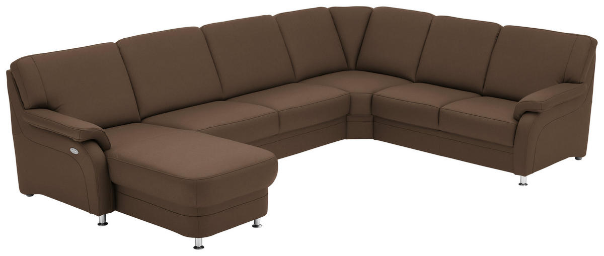 WOHNLANDSCHAFT Echtleder Graubraun  - Graubraun/Alufarben, Konventionell, Leder/Metall (165/329/239cm) - Beldomo Premium