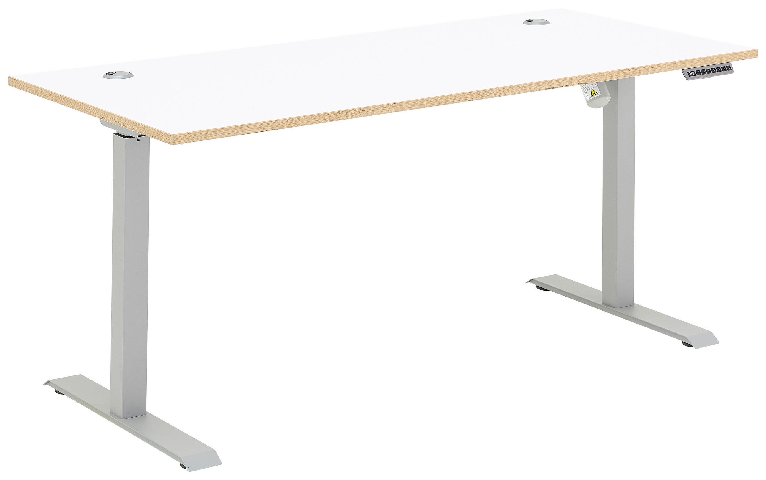 Mid.you Schreibtisch Silber, Weiß, Eiche Artisan 77x72-120x160 cm