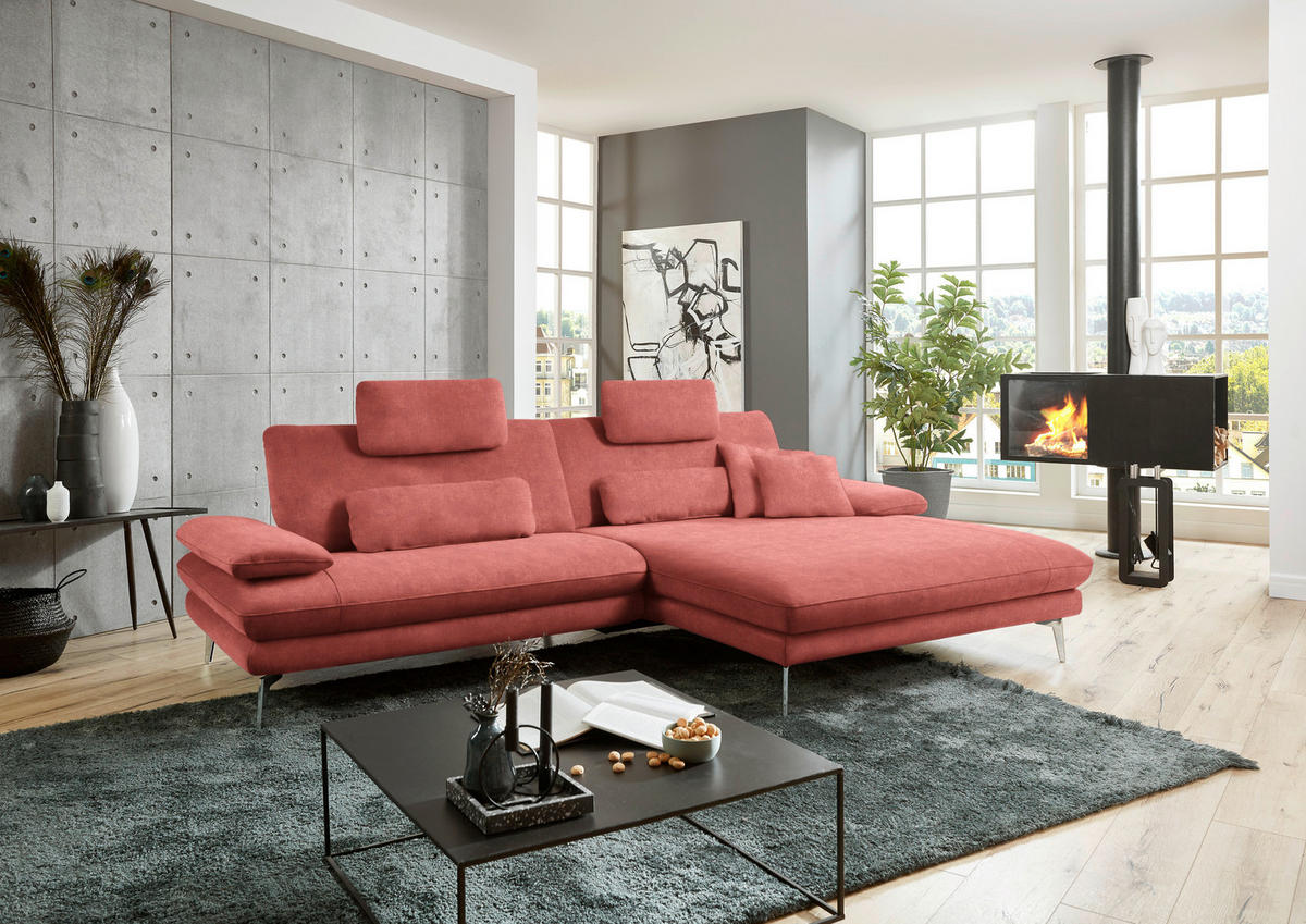 ECKSOFA in Velours Koralle  - Koralle/Schwarz, Design, Textil/Metall (284/184cm) - Dieter Knoll