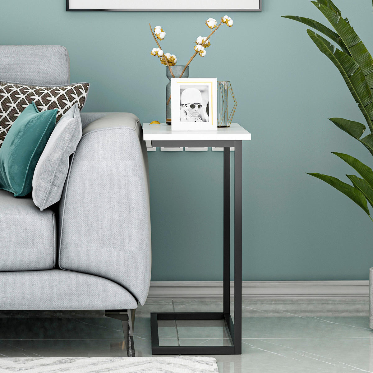 BEISTELLTISCH 64/30/62 cm Narin Beistelltisch Weiß rechteckig  - Schwarz/Weiß, Design, Holzwerkstoff/Metall (64/30/62cm) - Livetastic