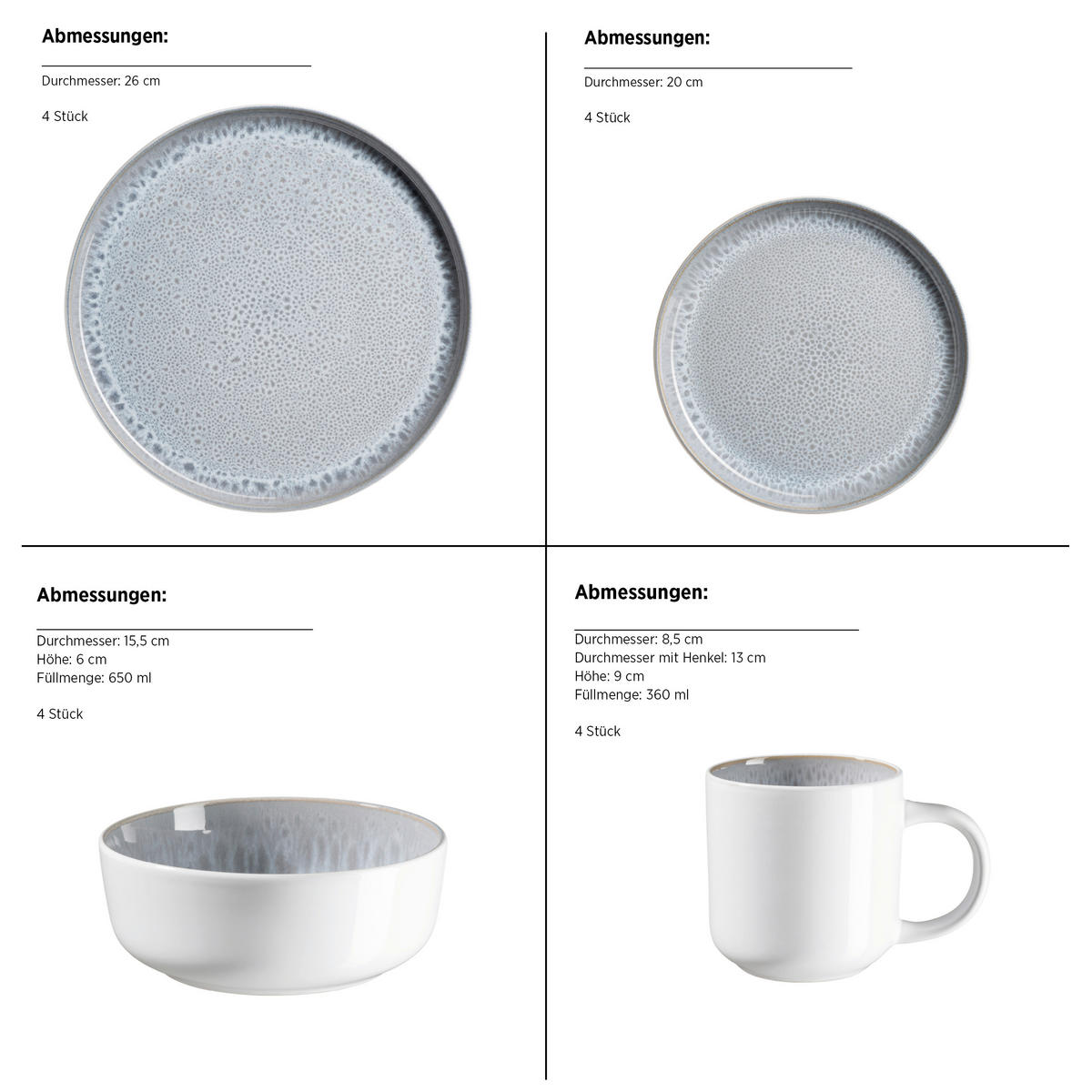 KOMBISERVICE Grau LUNARIA 16-teilig 4 Personen  - Grau, Basics, Keramik - Mäser