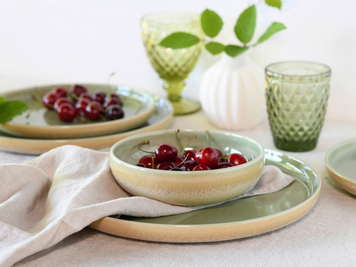 JEDÁLENSKÝ SERVIS, kamenina - krémová/zelená, Design, keramika - Creatable