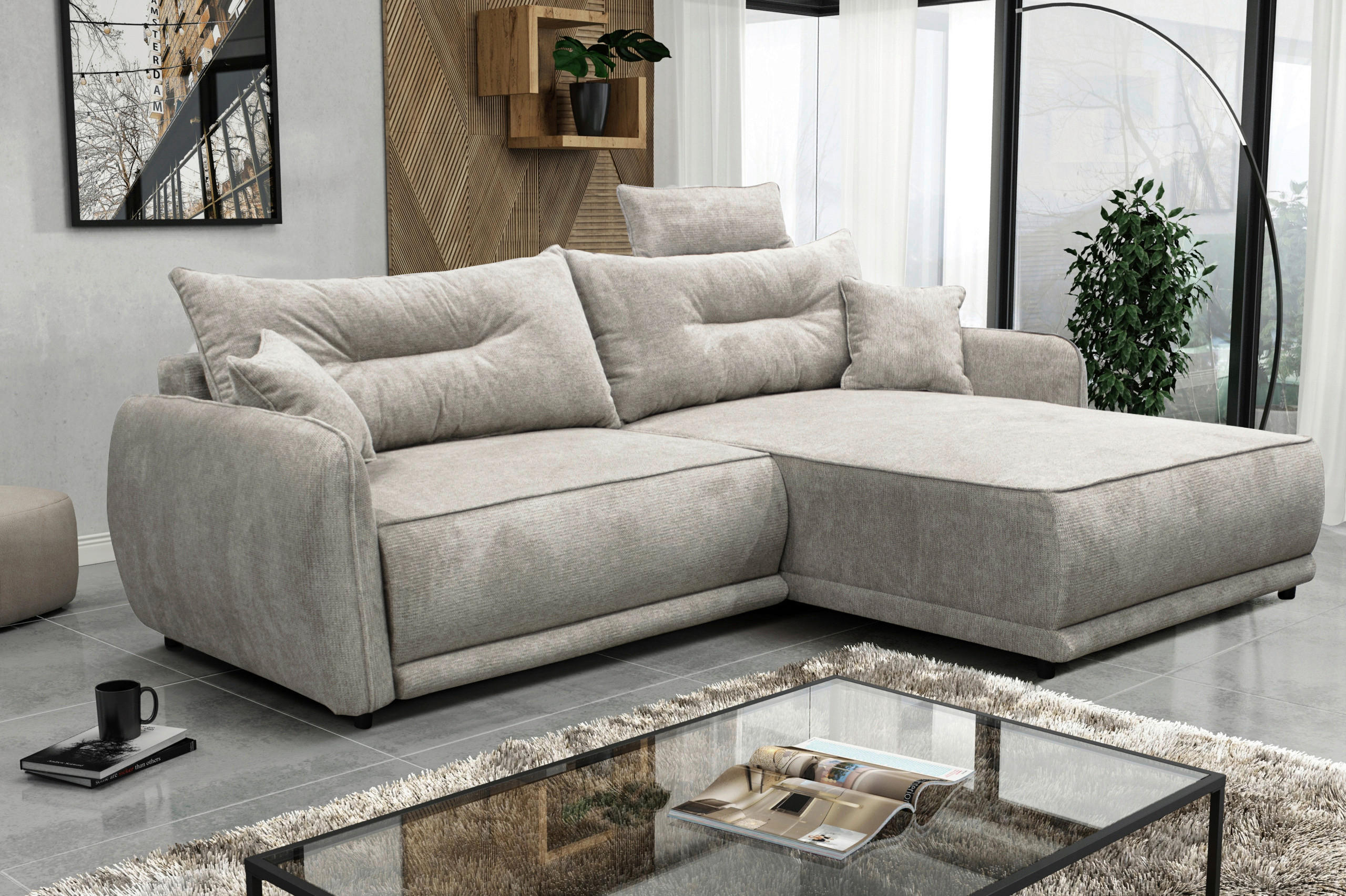 ECKSOFA in Struktur Graubraun  264/195 cm  - Graubraun/Beige, Design, Kunststoff/Textil (264/195cm) - MID.YOU