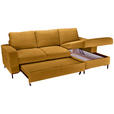 ECKSOFA Currygelb Cord Rückenkissen, Bettkasten, Schlaffunktion, Rücken echt, Liegefläche im Originalstoff  - Currygelb/Schwarz, KONVENTIONELL, Textil/Metall (240/150cm) - Carryhome