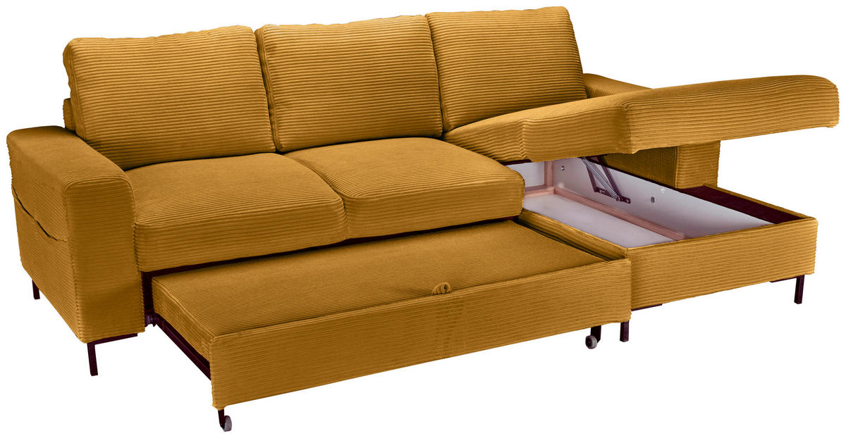 ECKSOFA Currygelb Cord  - Currygelb/Schwarz, KONVENTIONELL, Textil/Metall (240/150cm) - Carryhome