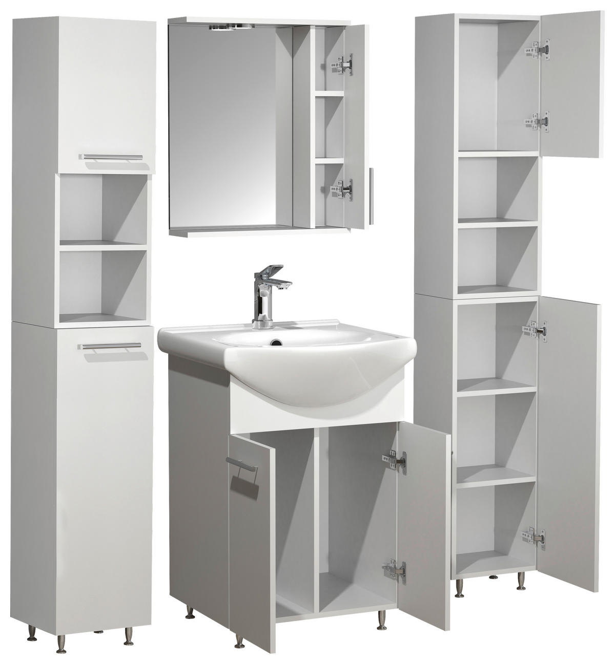 BADEZIMMER 5-teilig  in 110 cm  - Weiss/Silberfarben, Modern, Glas/Keramik (110cm) - MID.YOU