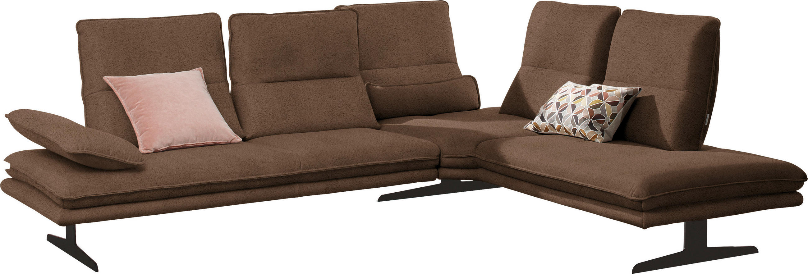 ECKSOFA in Mikrofaser Braun  - Schwarz/Braun, Design, Textil/Metall (284/224cm) - Chilliano