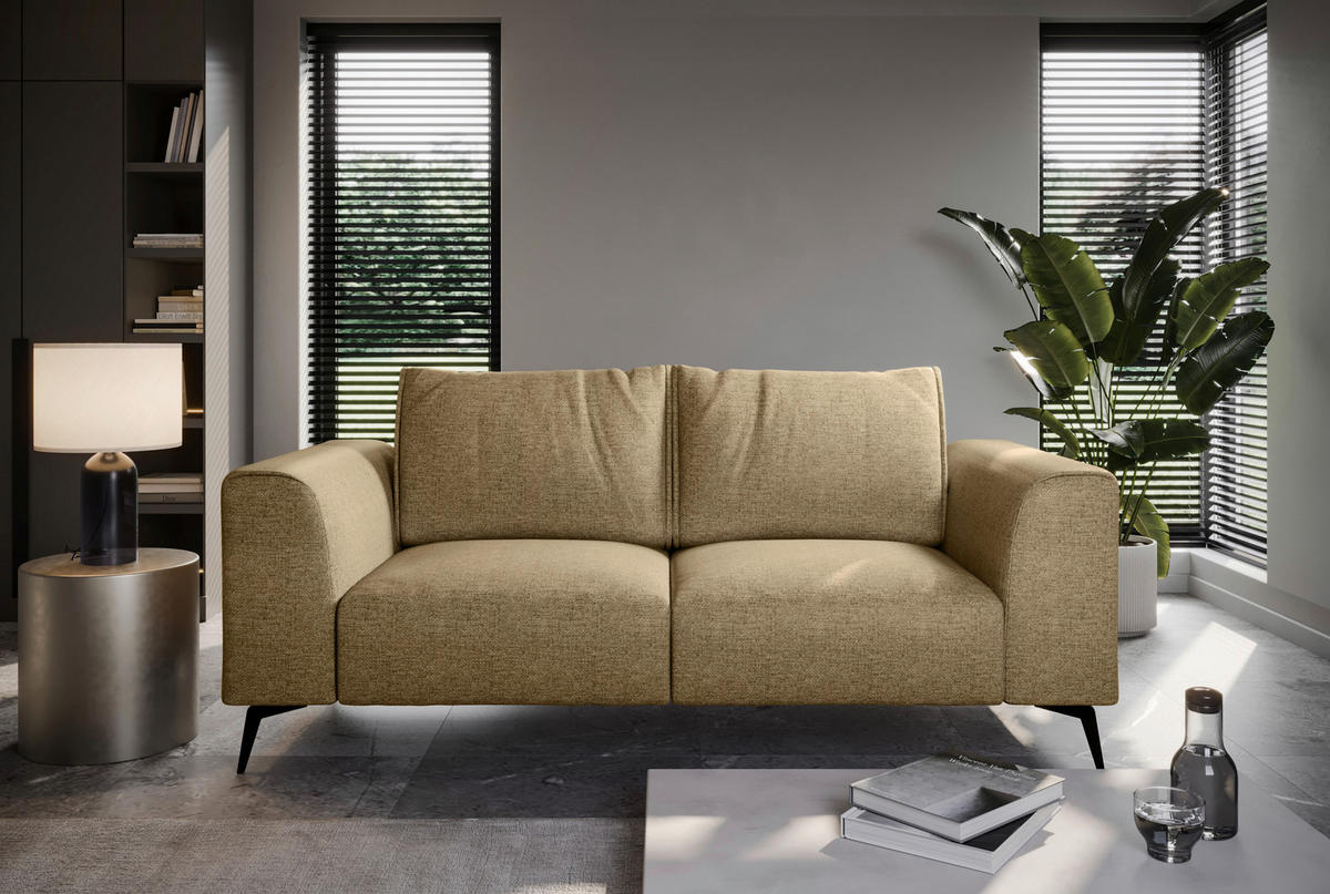 2-SITZER-SOFA beflockt Goldfarben  - Goldfarben/Schwarz, Design, Holz/Textil (186/88/90cm) - MID.YOU