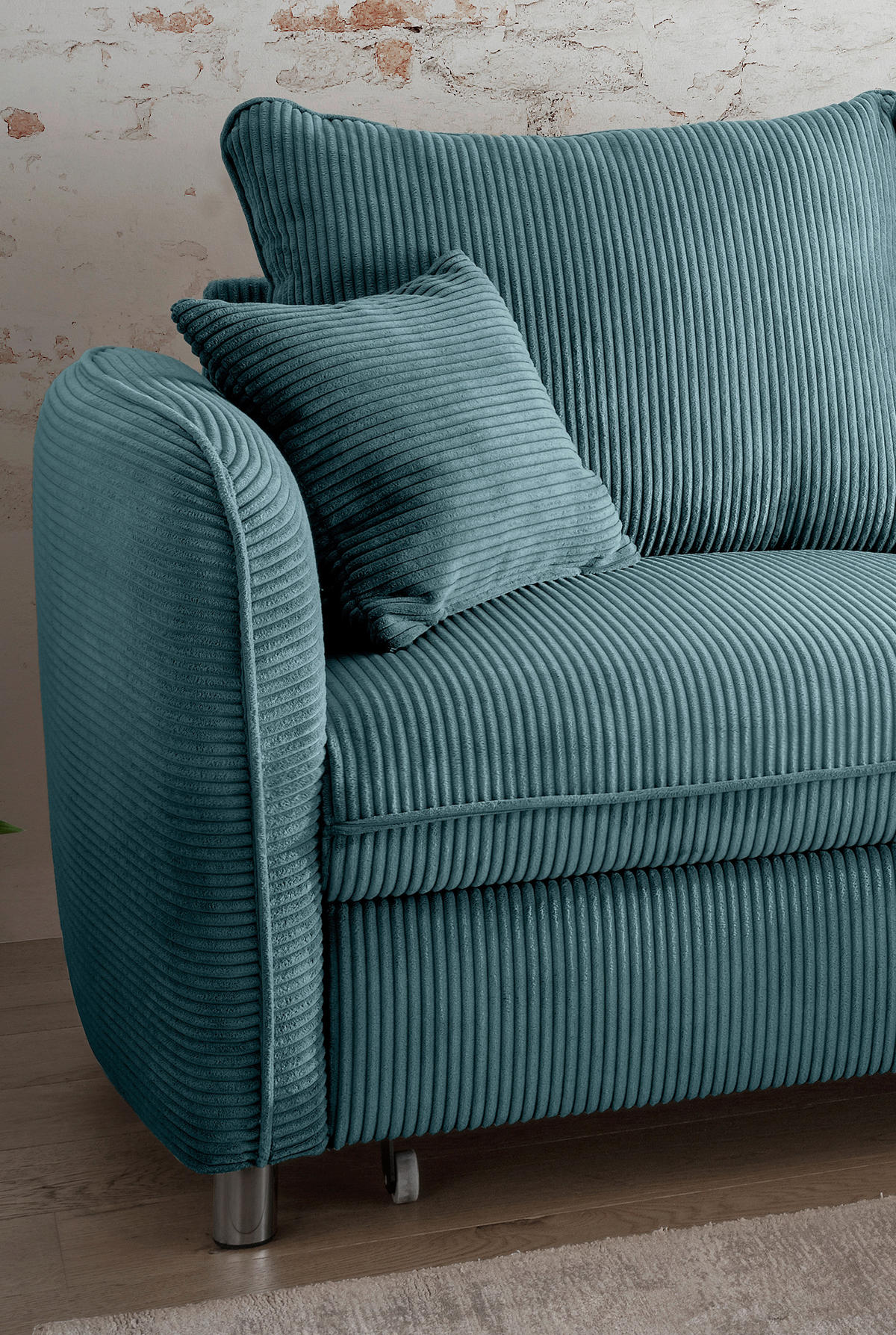 ECKSCHLAFSOFA in Cord Petrol  - Chromfarben/Petrol, Modern, Textil/Metall (254/160cm) - Livetastic
