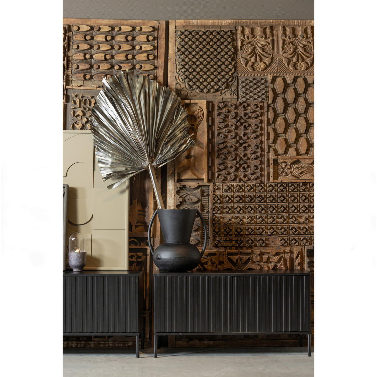 LOWBOARD Gravure 100/56/44 cm   - Schwarz, Design, Holz/Metall (100/56/44cm) - Livetastic