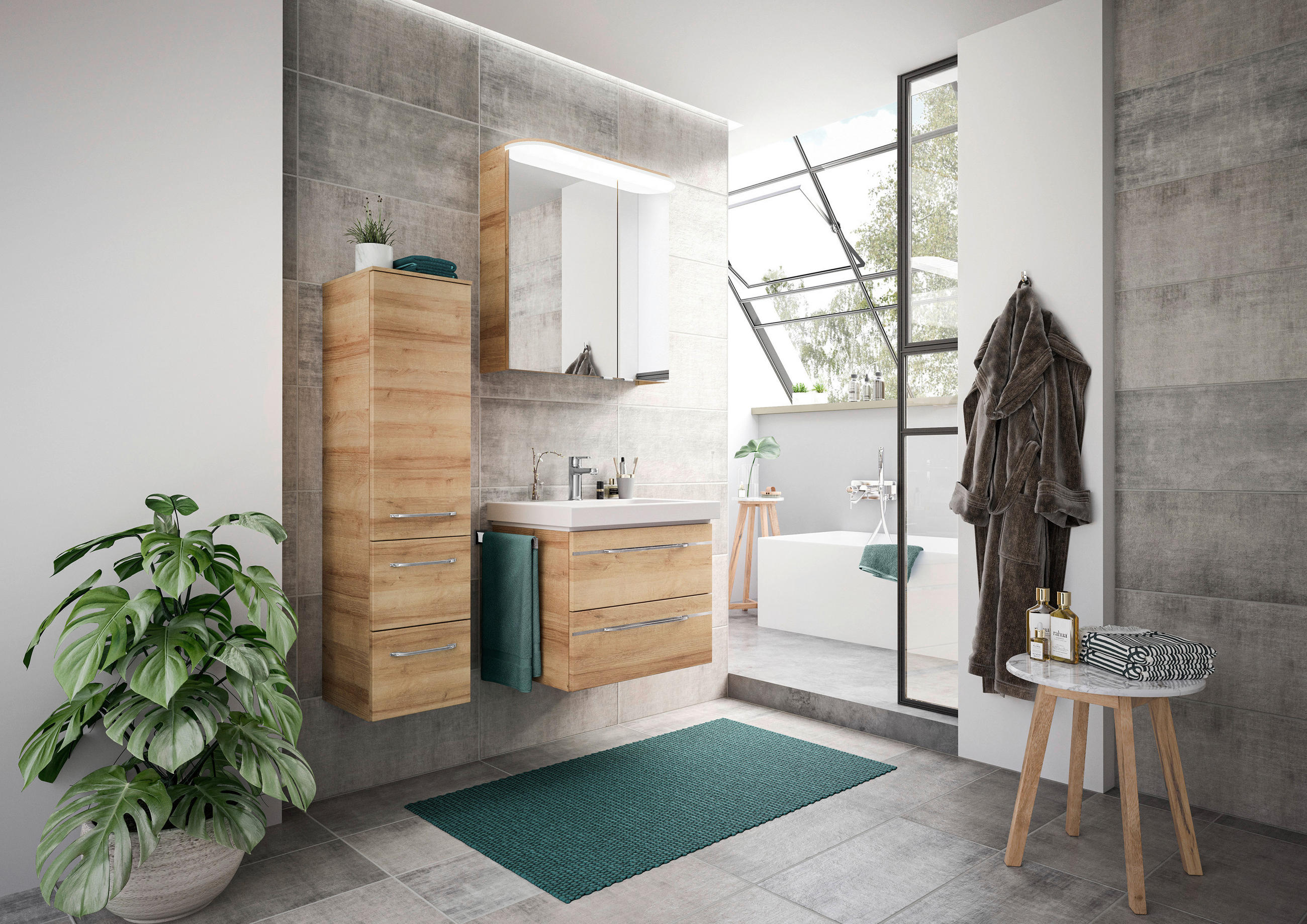 BADEZIMMER 4-teilig  in 100 cm  - Chromfarben/Eichefarben, KONVENTIONELL, Glas/Holzwerkstoff (100cm) - Pelipal