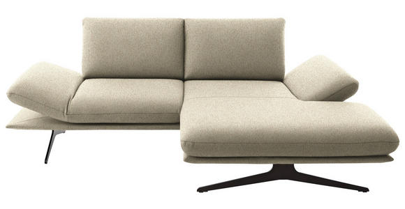 ECKSOFA  in Flachgewebe Beige Rücken echt, Armteilverstellung, Drehsitzfunktion  234/155 cm  - Beige/Schwarz, Design, Textil/Metall (234/155cm) - Dieter Knoll