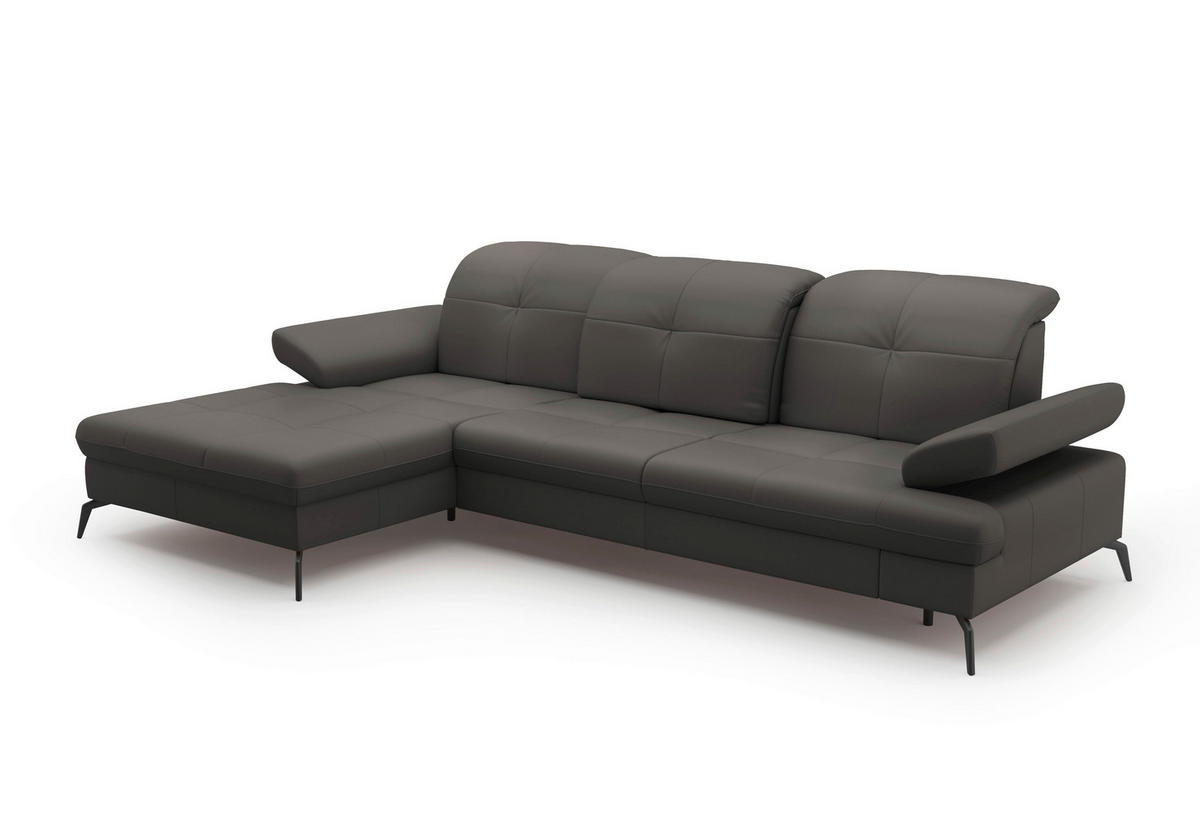 ECKSOFA in Vliesstoff Kombination Echtleder/Stoff Mokka  - Schwarz/Mokka, Konventionell, Leder/Textil (185/279cm) - Sit & More