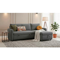 ECKSOFA TUMO Dunkelgrau Leinenoptik Rückenkissen, Bettkasten  - Dunkelgrau/Schwarz, Design, Kunststoff/Textil (152,5/225,5cm) - Livetastic