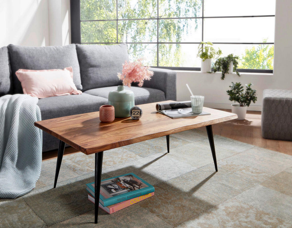COUCHTISCH Sheesham massiv 110/60/40 cm rechteckig Sheeshamfarben  - Sheeshamfarben/Schwarz, MODERN, Holz/Metall (110/60/40cm) - MID.YOU