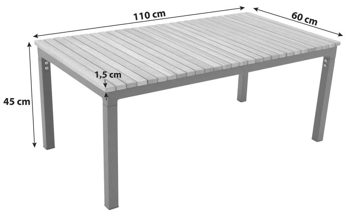 LOUNGETISCH 110/60/45 cm Holz, Metall  - Weiß/Teakfarben, KONVENTIONELL, Holz/Metall (110/60/45cm) - Gardenson