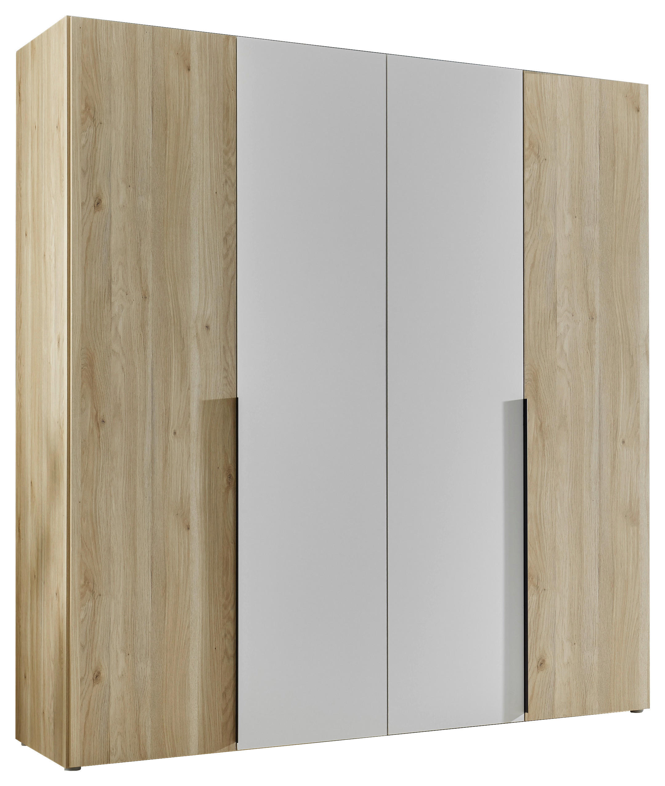 KLEIDERSCHRANK 200/210/56 cm 4-türig Weiß, Eichefarben  - Eichefarben/Schwarz, KONVENTIONELL, Holzwerkstoff/Kunststoff (200/210/56cm) - Boxxx